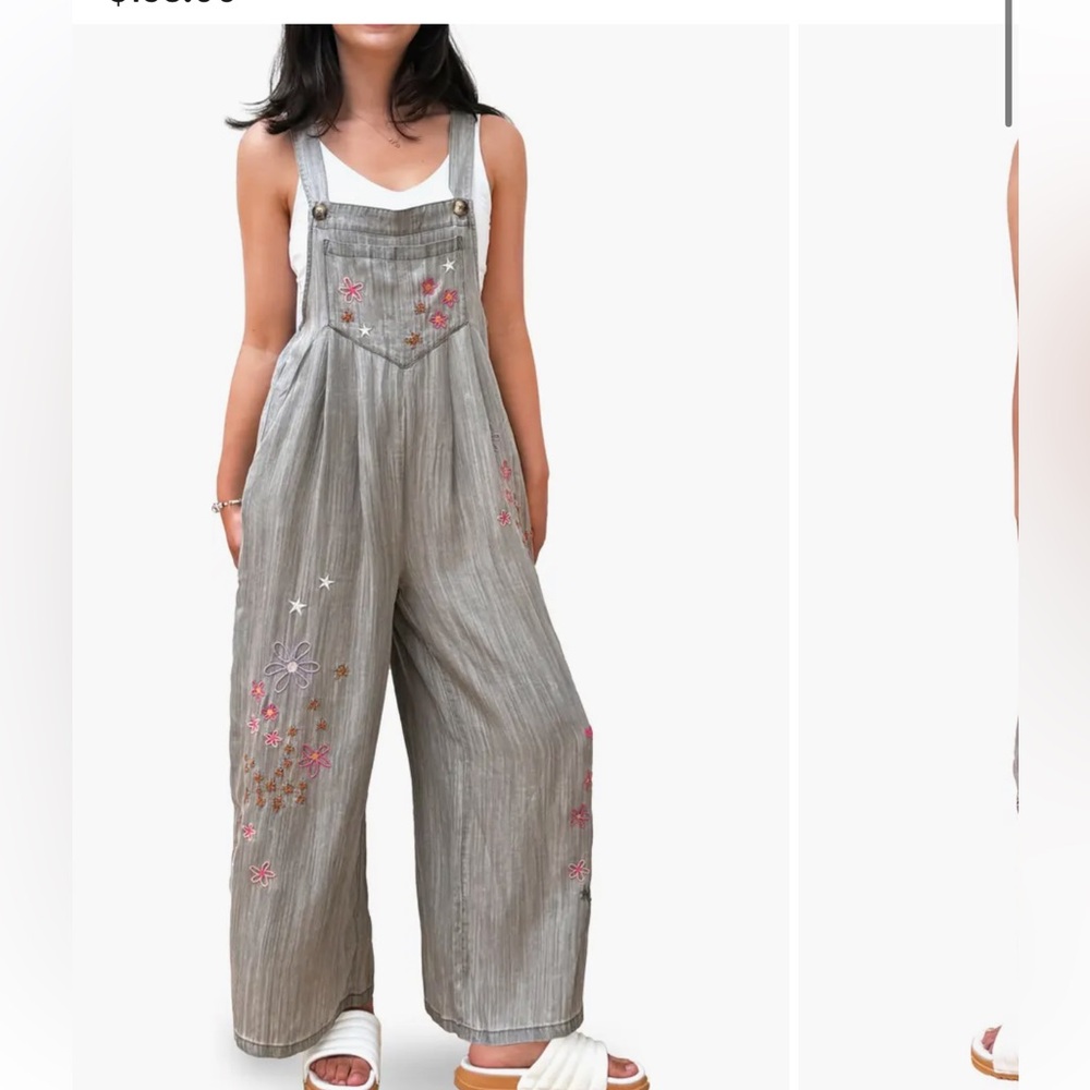 $158 BILLY T in full bloom overalls (s) embroidered stitching